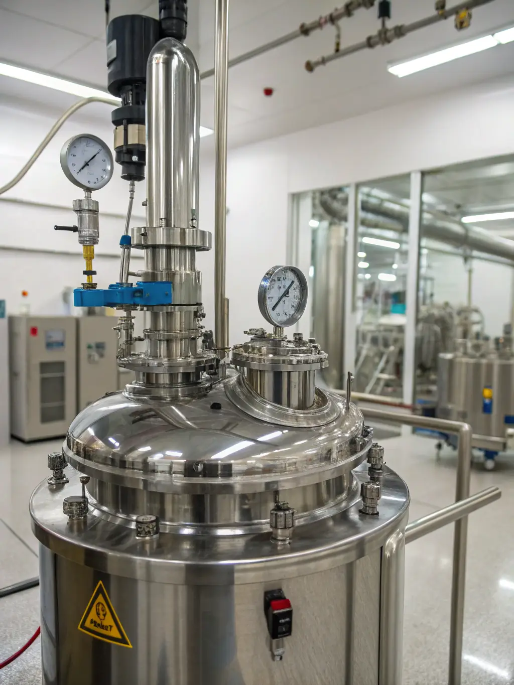 A high-angle shot of a chemical reactor in a CRENSHAW FUEL LLC manufacturing plant, showcasing the advanced technology used in the production of industrial organic chemicals.