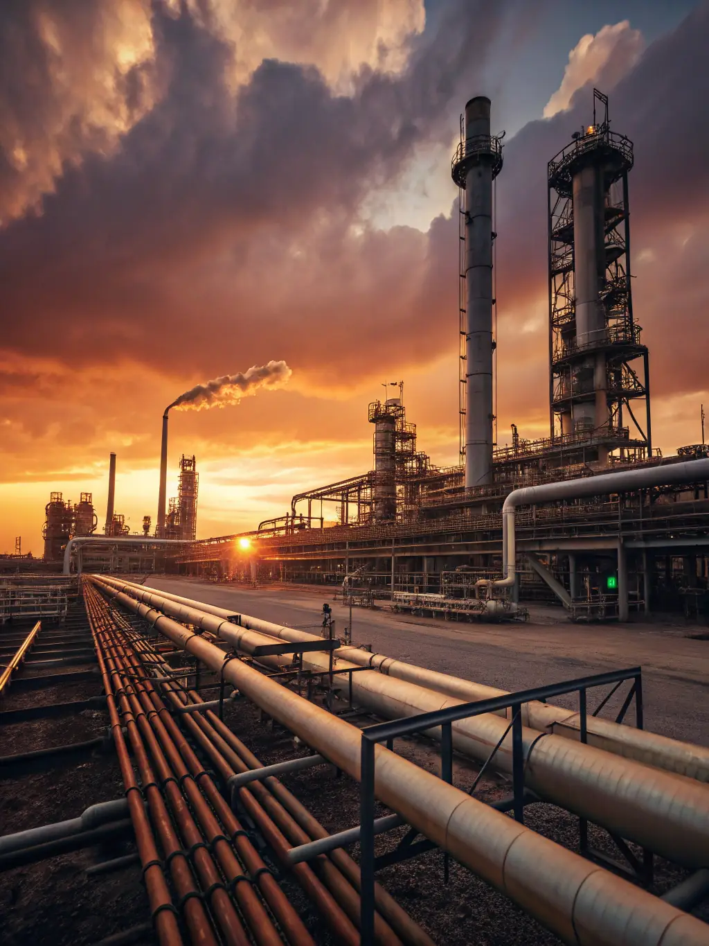 A wide shot of a CRENSHAW FUEL LLC chemical manufacturing facility, emphasizing its size, organization, and commitment to safety and environmental responsibility.